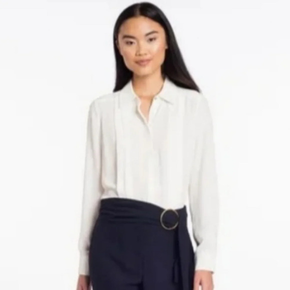 Nanette Lepore Cannoli Cream Chiffon Button Down Blouse Size Women's Medium NEW - Picture 2 of 14